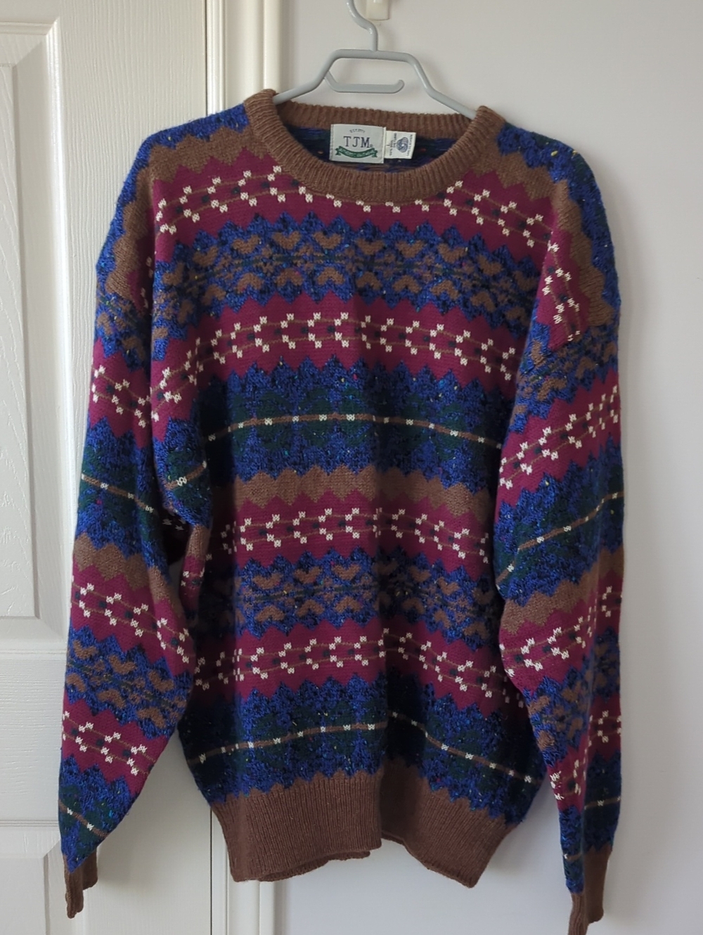 Men’s Multicolor Fair Isle Sweater Chunky 100% Shetland Wool Large